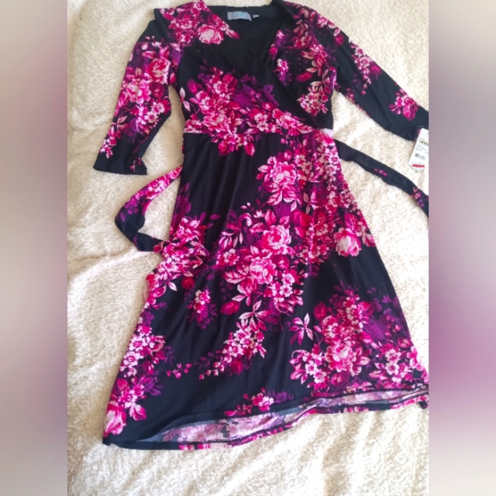 Black and Fuchsia Floral Midi Dress